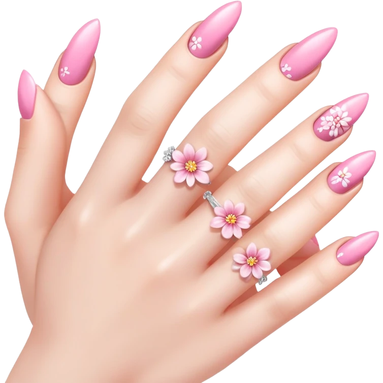 Longs nails with flowers emoji