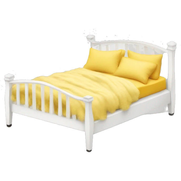 white bed frame with Cozy, messy, fluffy bed yellow blanket emoji