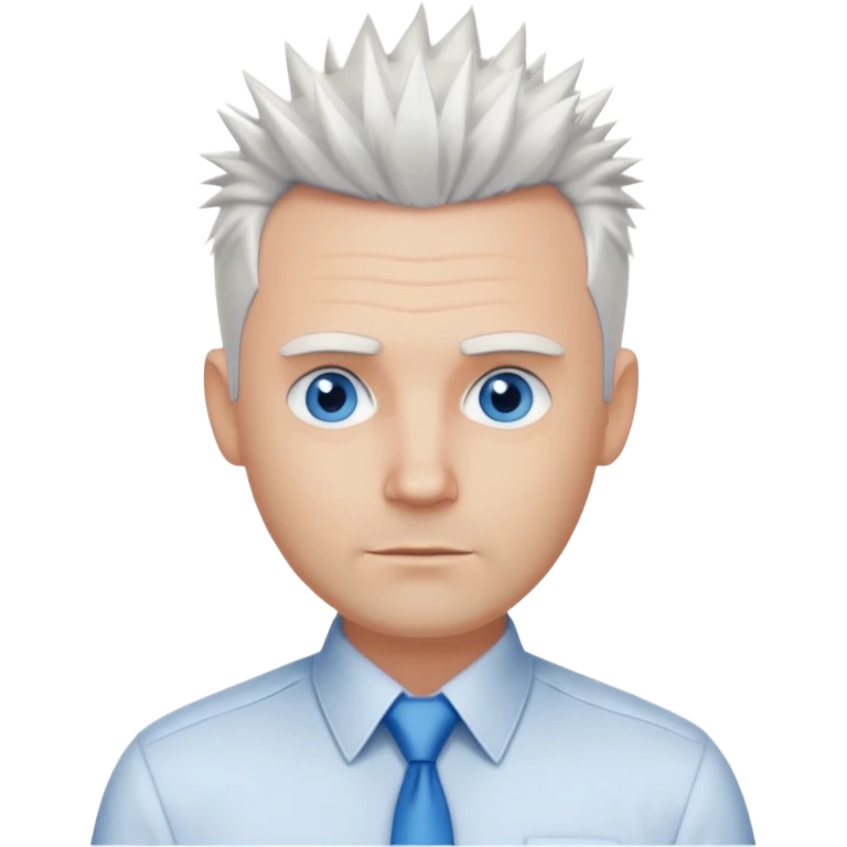 40 yr old white man short white spike hair dress shirt blue eyes no smile emoji
