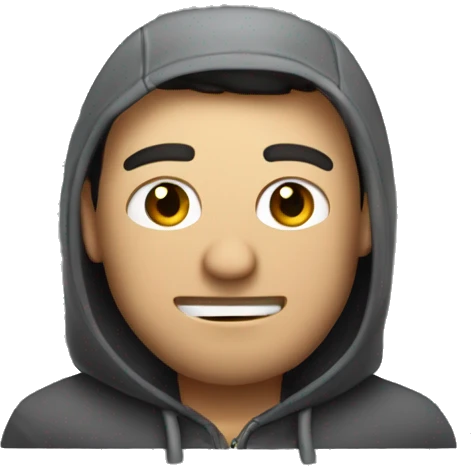 hombre con buzo y capucha con una macbook emoji