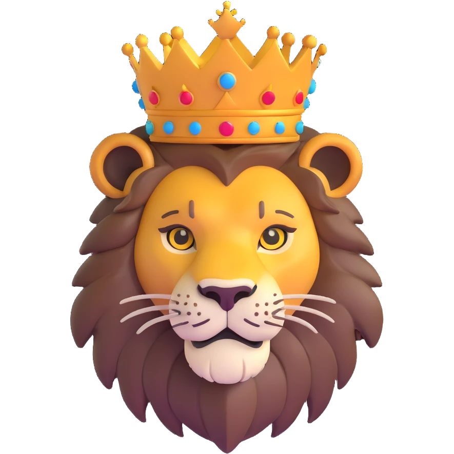 cute lion head with crown on top emoji