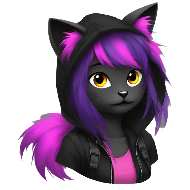 Edgy Shy Anthro cool pretty colorful dark cat-fursona techwear punk black emo-mane emoji