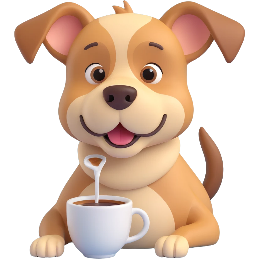 A dog drinking a cup of coffee, outside is cold emoji