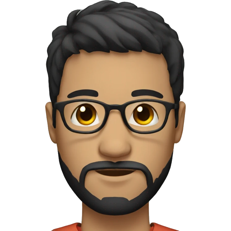 Short-haired male with black hair and beard with round face and glasses emoji