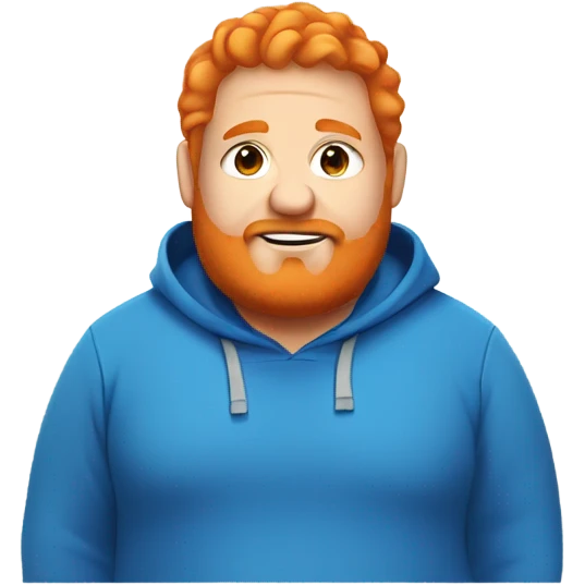 Fat guy with orange hair and beard wearing a blue hoodie emoji