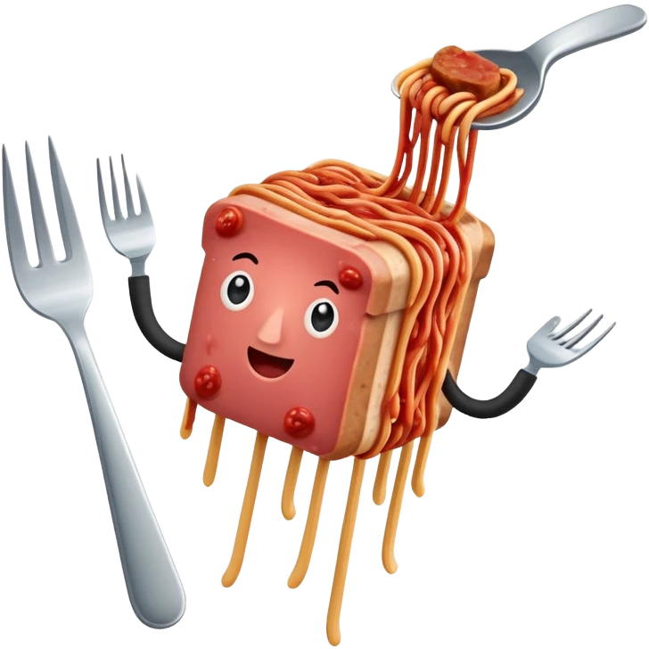  flying fork holding SPAM meat melted spaghetti slop  emoji