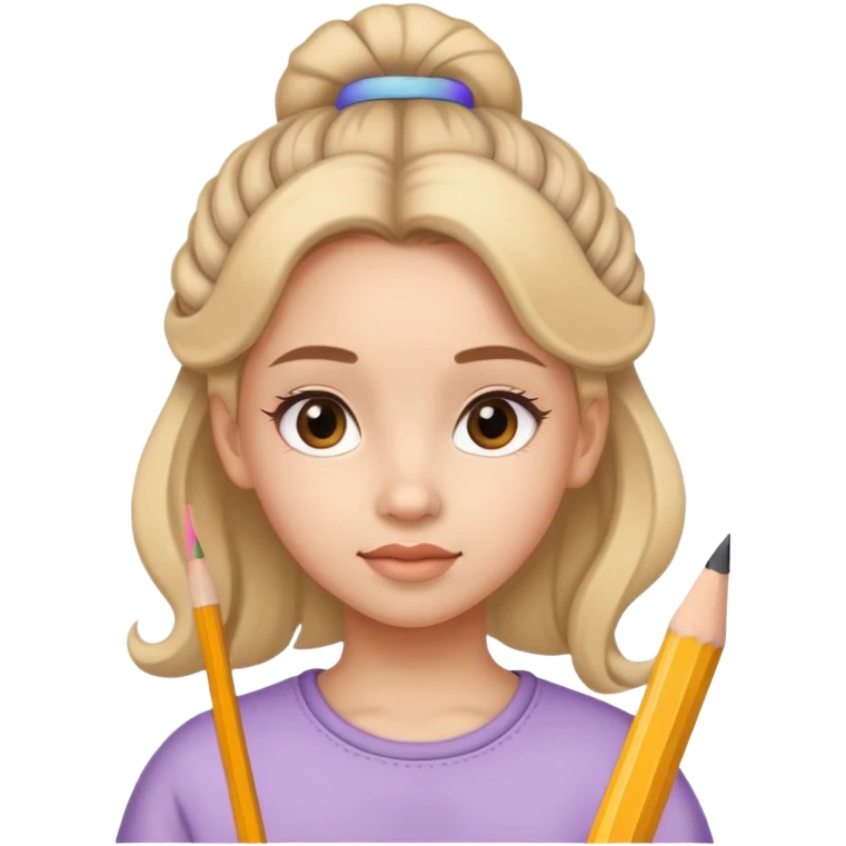 A girl with a pencil in her hair for tieng emoji