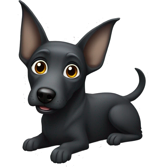 a black dog with long erect ears like an elf, gray hair on its muzzle emoji