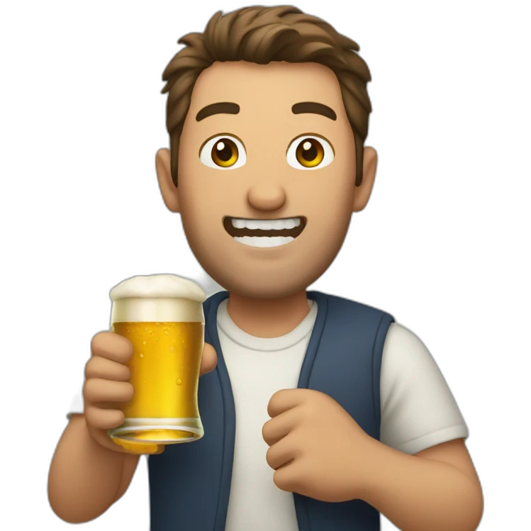 man opening beer with teeth emoji