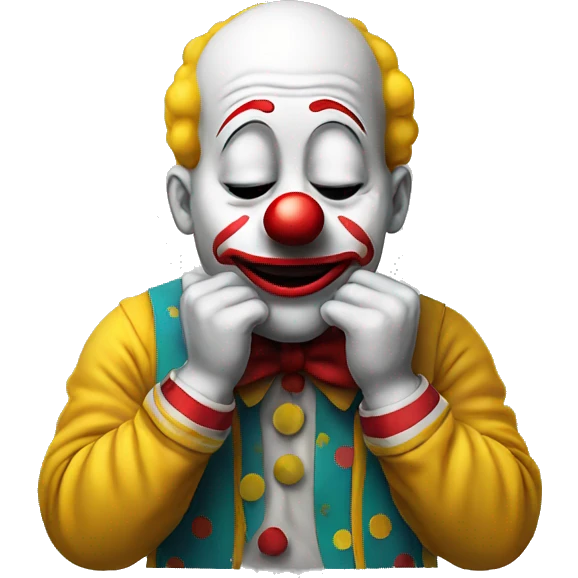 Sad clown emoji with hands praying, no body, only head and hands emoji