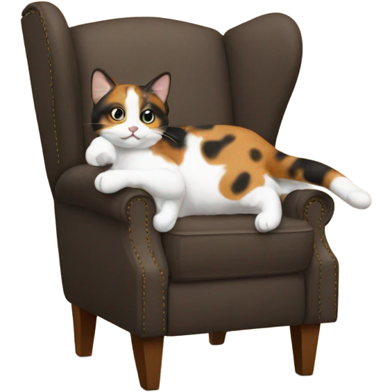 Calico kitty stand in front of brown recliner emoji