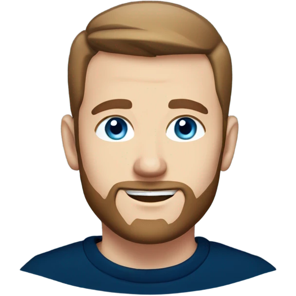 irish man blue eyes, brown short receding hair and short beard, wearing a smart navy blue jumper. emoji