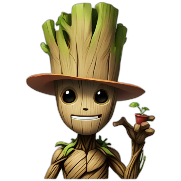 groot avec le chapeau de luffy emoji