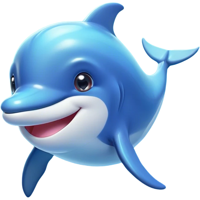 Cinematic Cheeky Dolphin Portrait Emoji, With a playful tilt of its head and a mischievous sparkle in its eyes, showcasing a sleek, shiny body accented by a quirky, animated smile and a cheeky wink, Simplified yet hilariously endearing features, highly detailed, glowing with a vibrant, sassy aquatic glow, high shine, spirited and fun, stylized with an air of quirky marine mischief, soft glowing outline, capturing the essence of a super cute dolphin that looks ready to splash its way into viral fame with playful charm! emoji