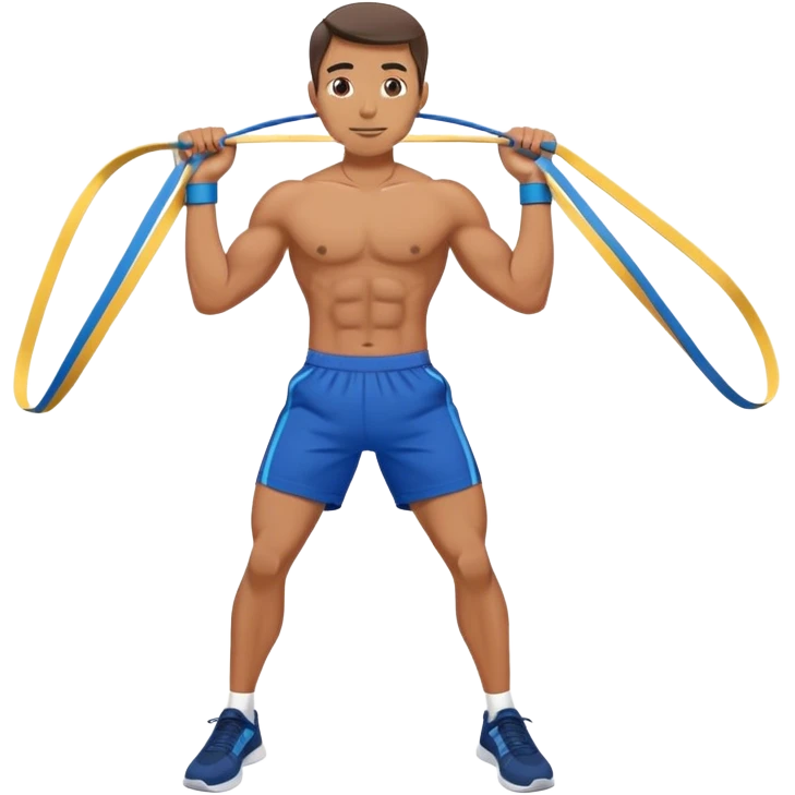 fit man with blue shorts resistance bands exercises emoji