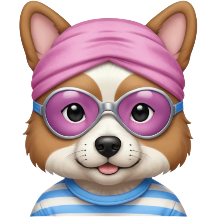 a dog with pink sleep mask and wearing shirt emoji