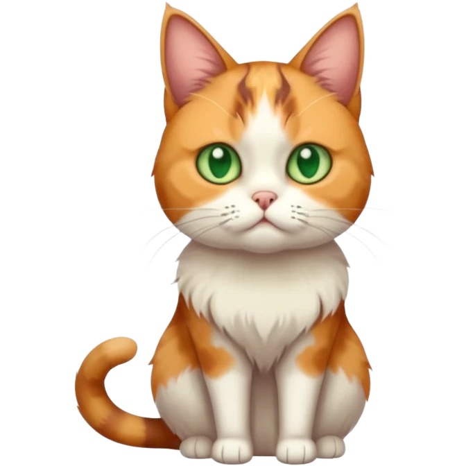 full body calico cat with skinny head and fat body with an anxious face emoji