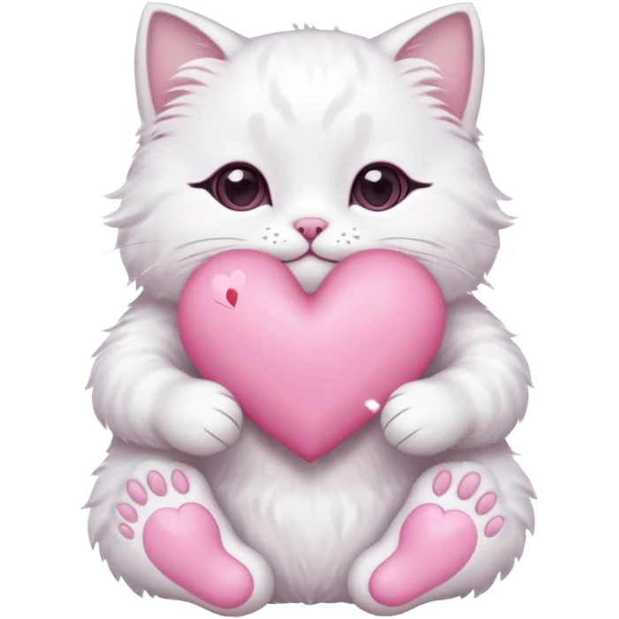 white cat hands holding a pink heart emoji