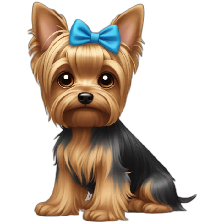 Yorkshire terrier ears down and blue bow emoji