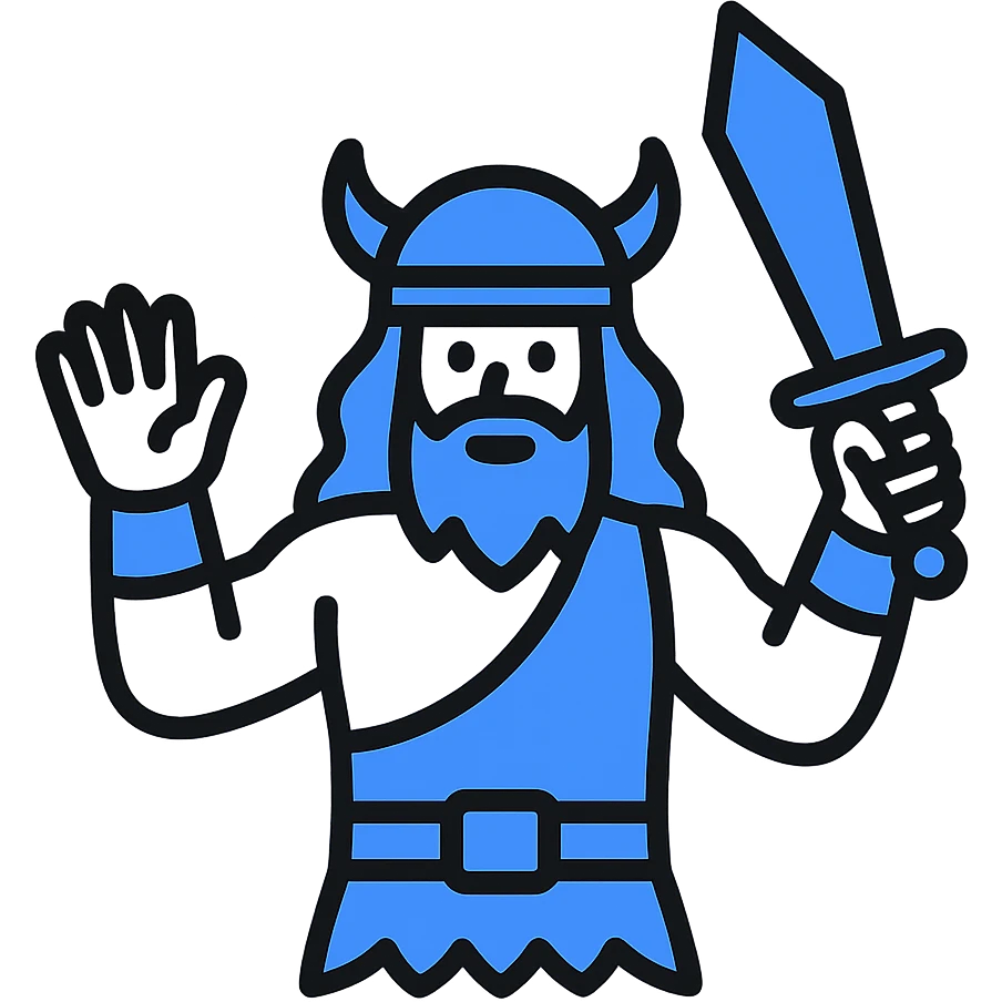 A barbarian waving a sword in greeting, blue color emoji