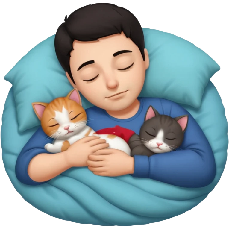 dark haired man sleeping with kittens  emoji