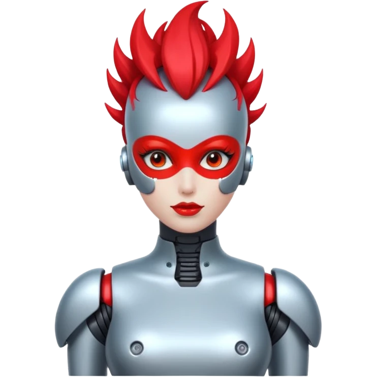 Sexy reflective glass face dronification robot girl with a red mohawk full body pinup pose  emoji