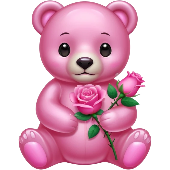 pink glass bear holding a pink rose emoji