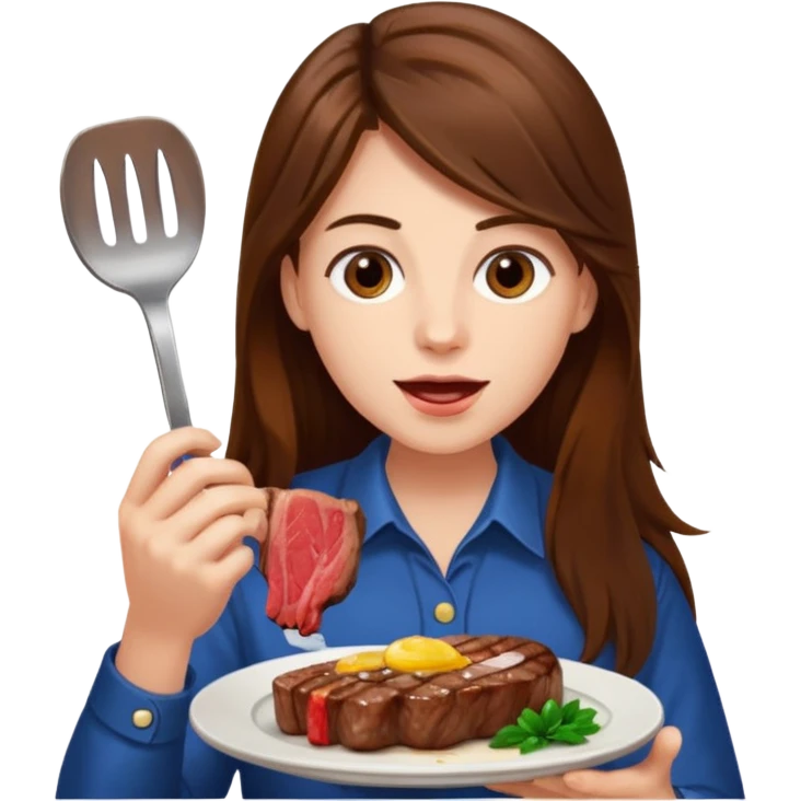 긴 갈색머리고 스테이크를 먹고있어 emoji