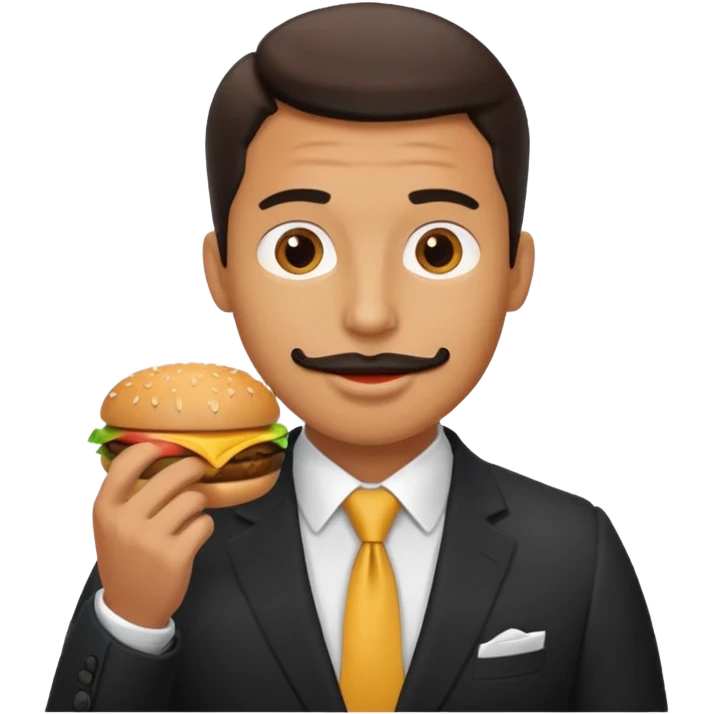 male wearing suit eating hamburger emoji
