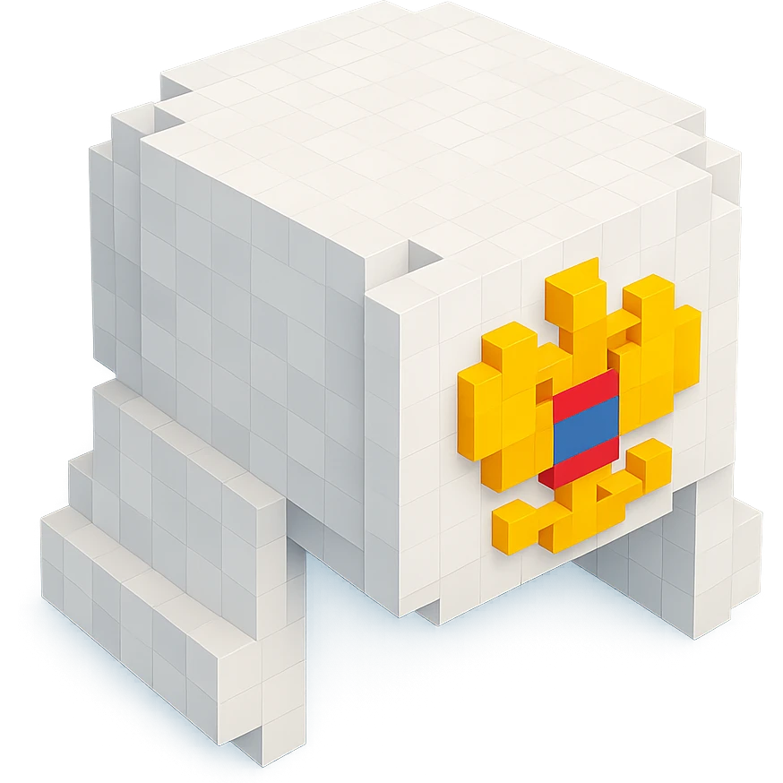 Russian white fur ushanka hat with the Russian Federation emblem, simplified and blocky emoji