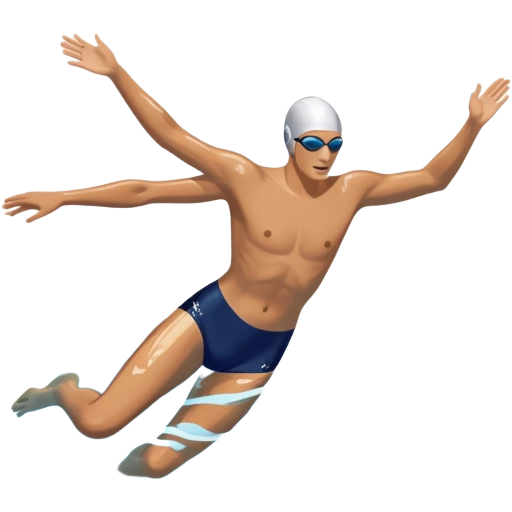 An icon showing a close-up of a swimmer's body gliding through clear pool water, with splashes around. The design includes the swimmer's arms and legs in motion, but faces are not visible. Transparent background highlights the grace and fluidity of swimming. emoji