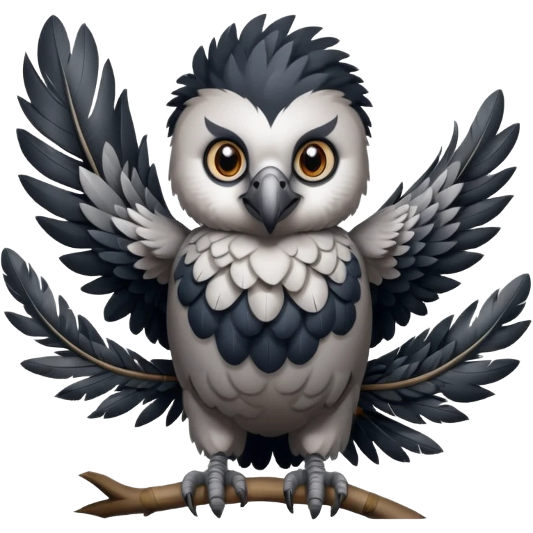 harpy eagle emoji style, cute and round, big eyes, standing, jungle background emoji