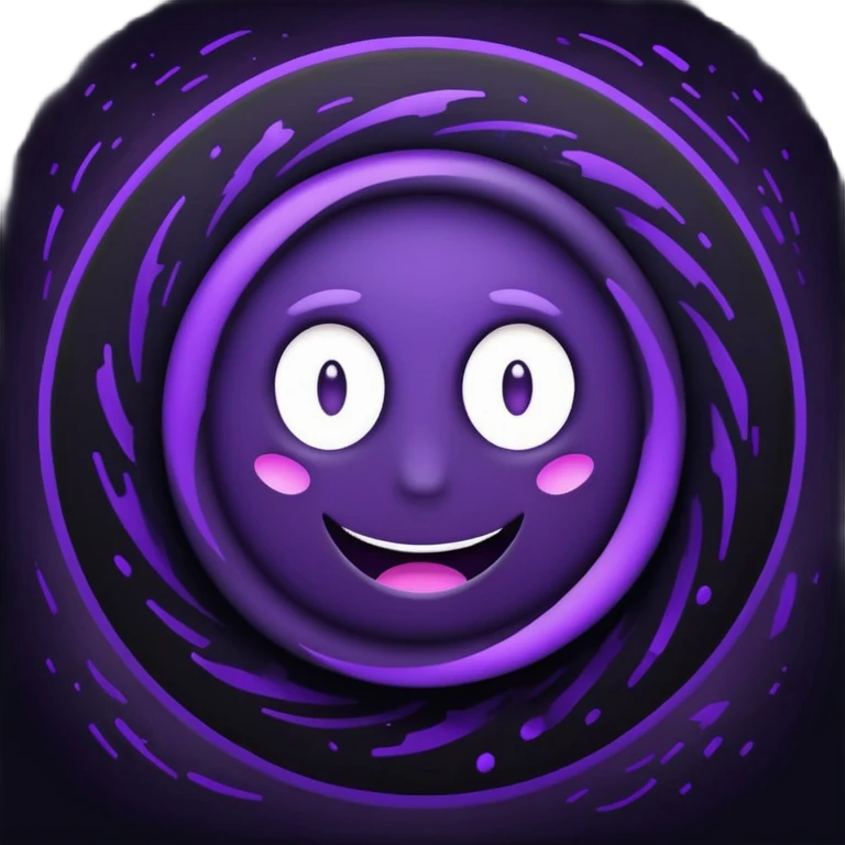 A Discord emoji of a swirling dark void or black hole with violet sparks at the edges. Circular composition, deep shadows, 2D flat vector, white background. emoji