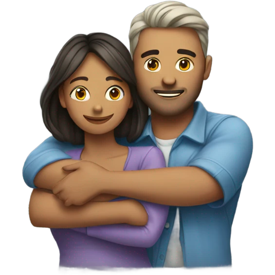 Mans and woman hugging from behind emoji