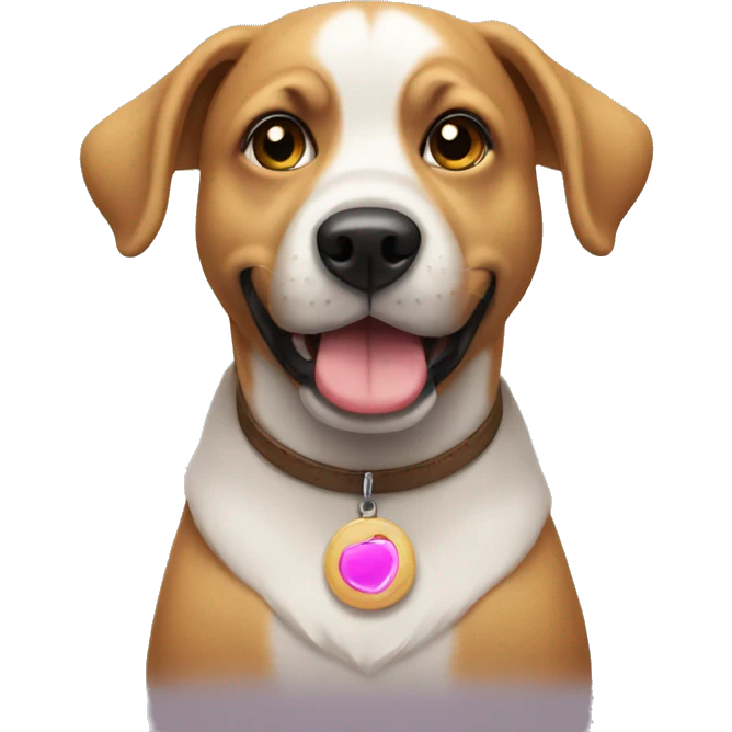 Dog wearing a goodie emoji