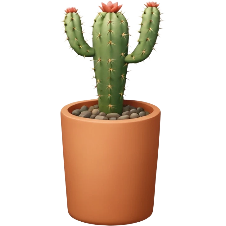 A ceramic pot in a pastel terracotta color, shaped like a cylinder, with a tall pot containing a desert cactus. emoji
