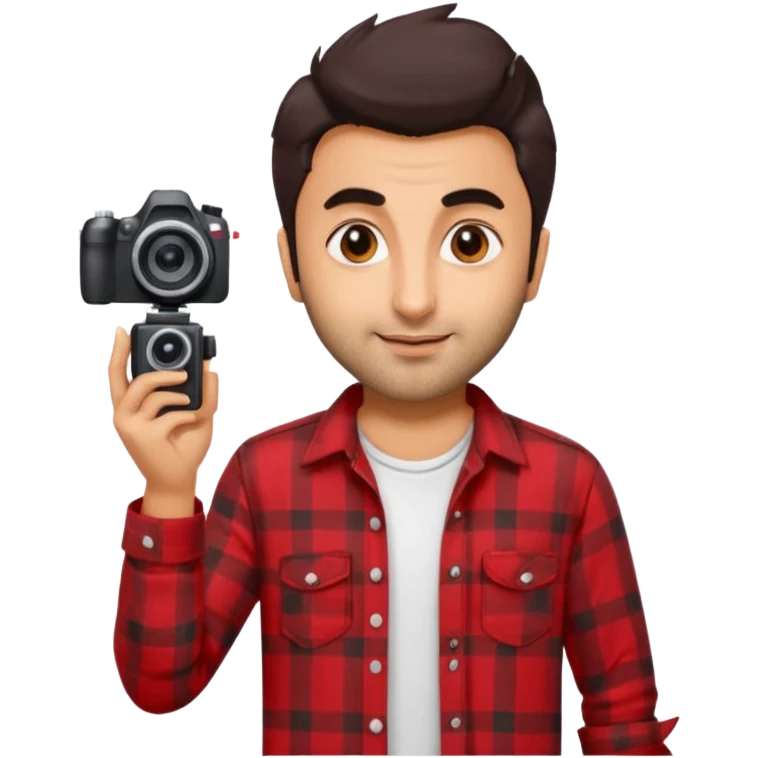 generate a pretty bratz emoji 
Make her look like Ranbir kapoor wearing a red flannel shirt,with white tee underneath. smirking and carrying a camera

he should look exactly  like ranbir kapoor!  emoji