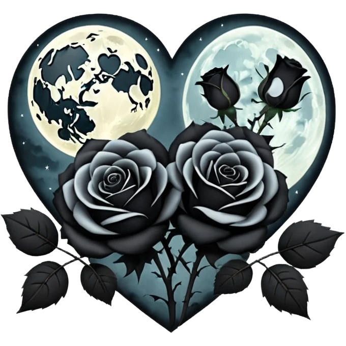 emo heart with full moon and black roses emoji