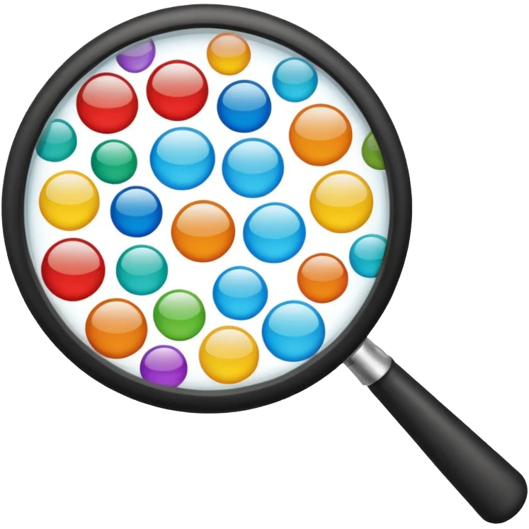 genera una lupa que este apuntando a solo 1 nicho dentro de varios nichos que hay en el mercado (HACIENDO QUE EN LA LUPA ESTE EL MAS IMPORTANTE) LA LUPA DEBE SER UNA LUPA REAL QUE ESTE VIENDO A VARIOS CIRCULOS DE DIFERENTES COLORES emoji