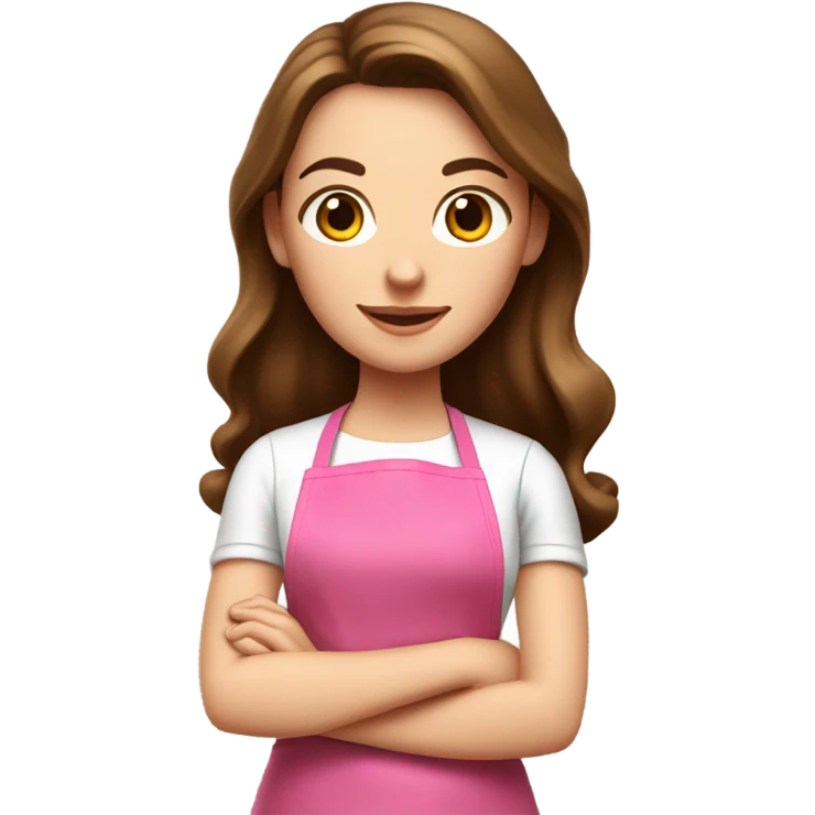 a white girl with long brown hair cooking in a pink apron emoji