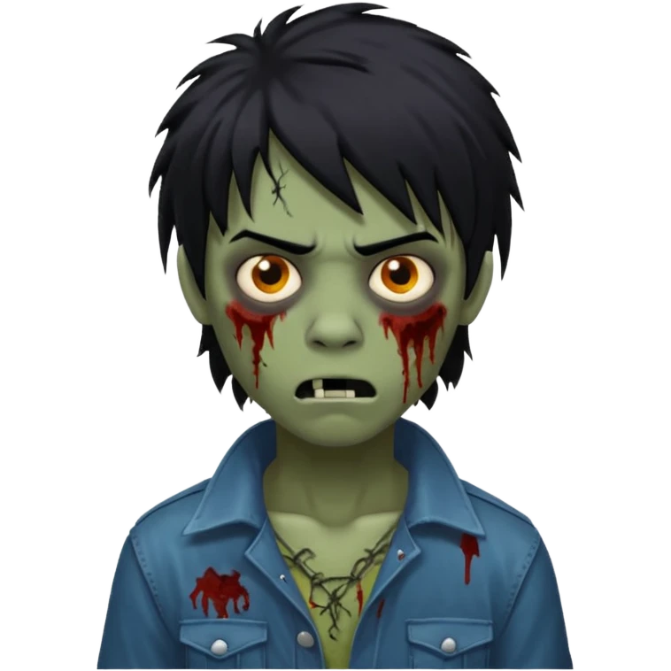 Boy, zombie, black hair, medium long, mullet, emo, shaggy, dark, spooky, black background, creepy expression emoji  emoji
