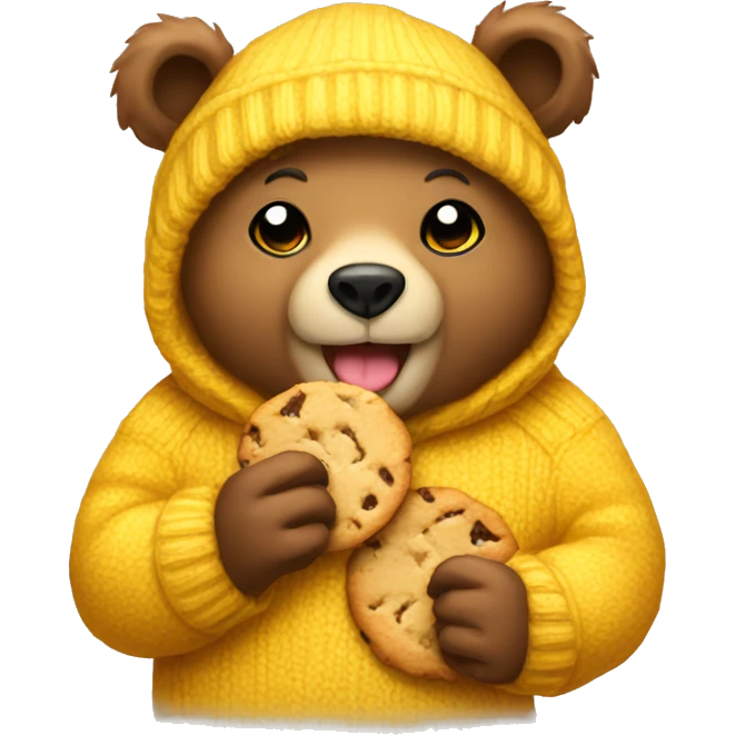 Bear eating cookie and wearing yellow sweater emoji