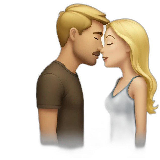 Blond woman and a brunette man kiss emoji