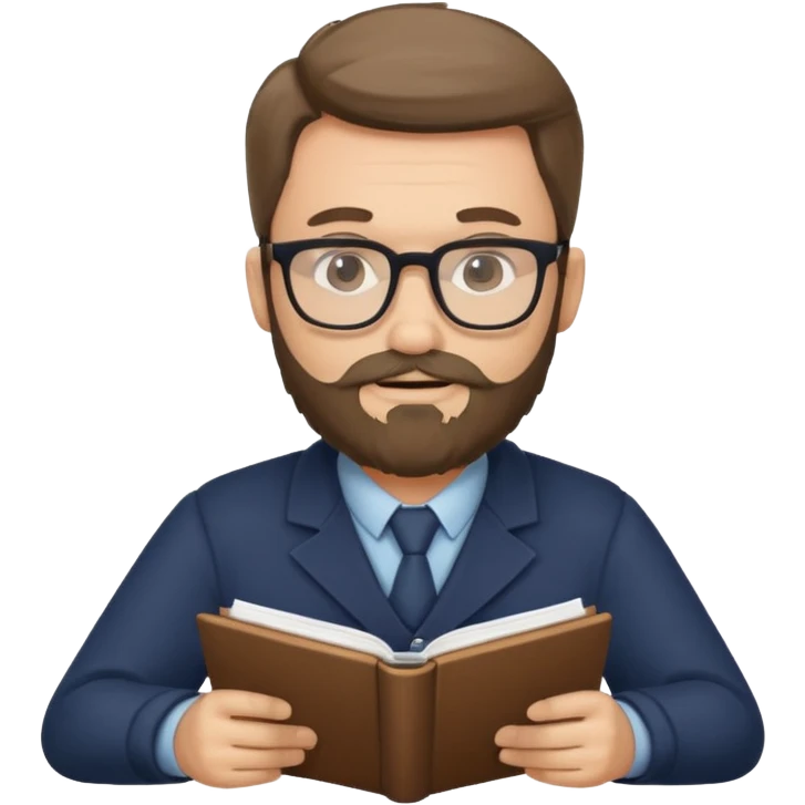 bearded man with glasses studying emoji