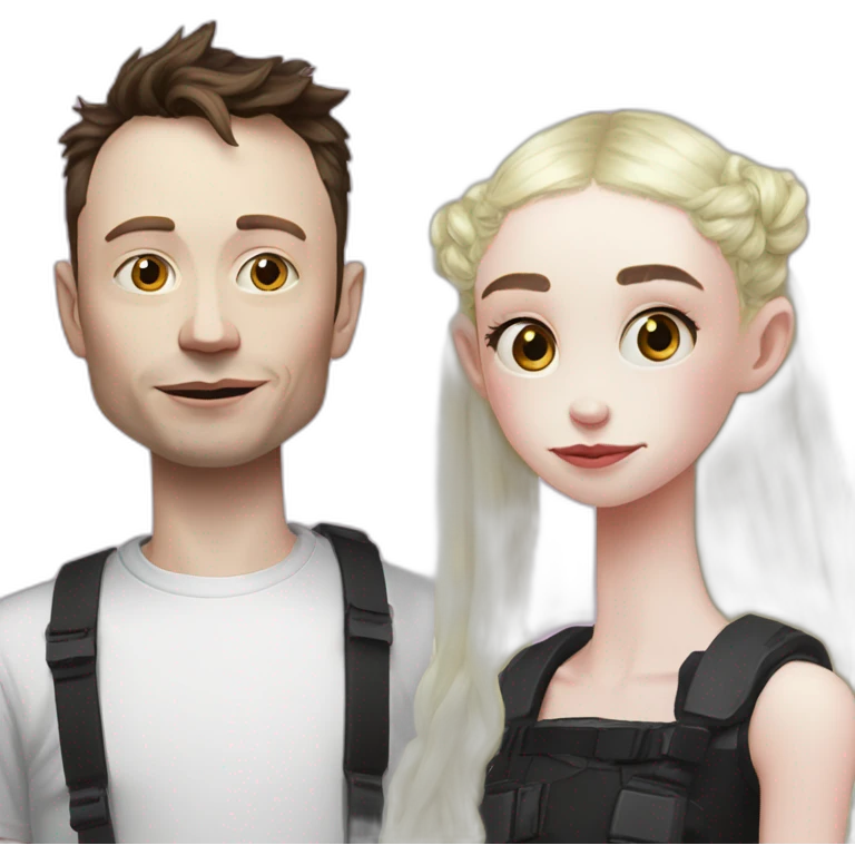 Grimes with milk on face, elon musk smirking, duo emoji