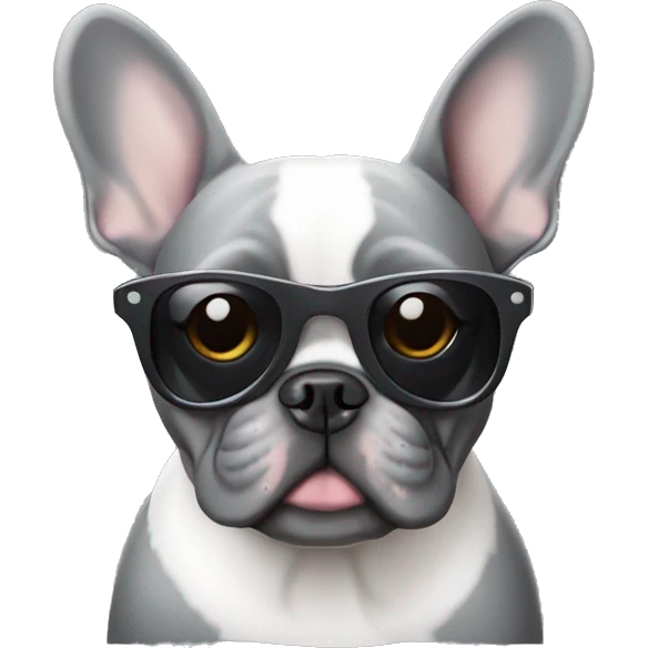 Gray French bulldog wears sunglasses emoji