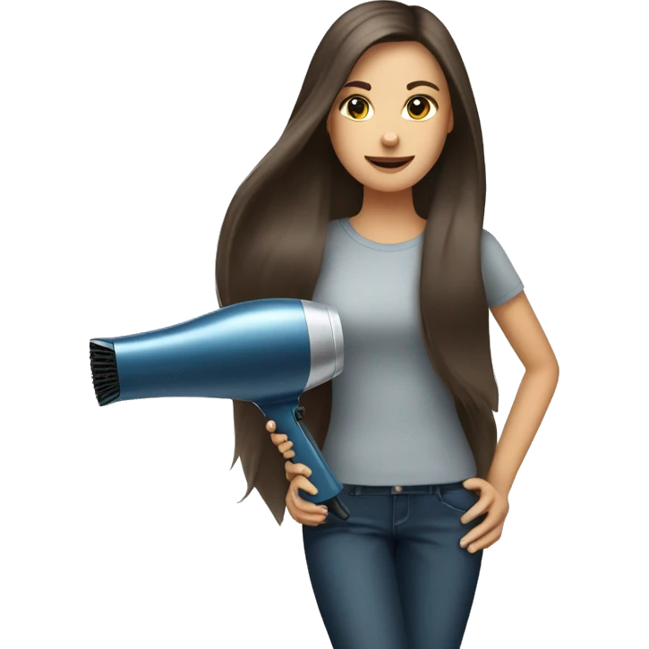 Pretty long brunette hair girl with a hair dryer  emoji
