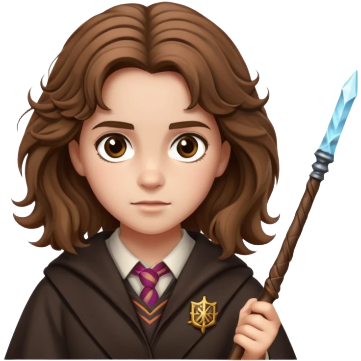 Hermione Granger with bushy brown hair and wand emoji