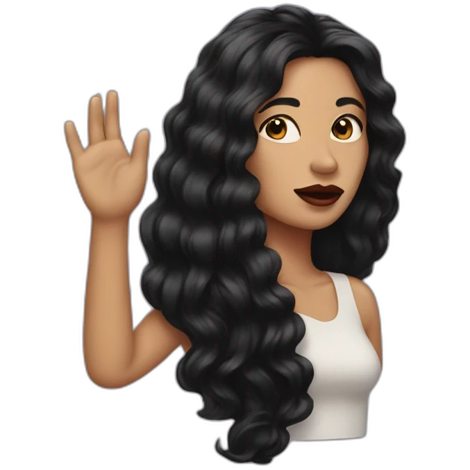 woman long black hairs lips stick on her hand emoji