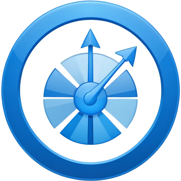 round analytics dashboard icon, blue radial chart, 92% in center, two small arrows, glossy polished minimal design emoji